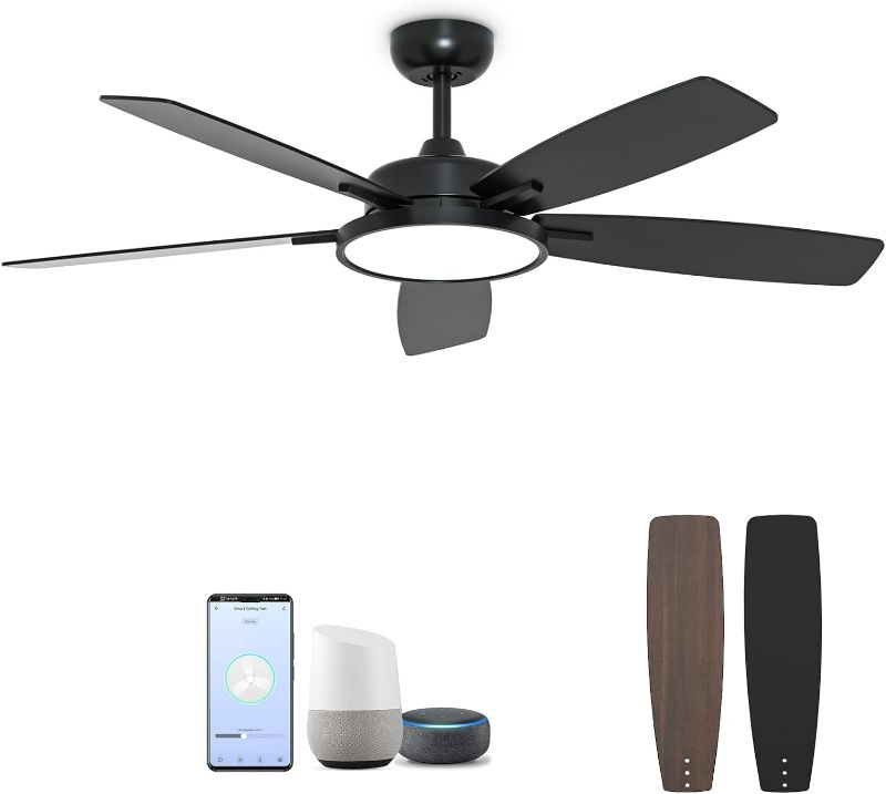 Photo 1 of Roomratv 52 Inch Smart Ceiling Fan with Light,Ultra Silent Reversible DC Motor Fan Remote Control Compatible with Alexa Google home?black?