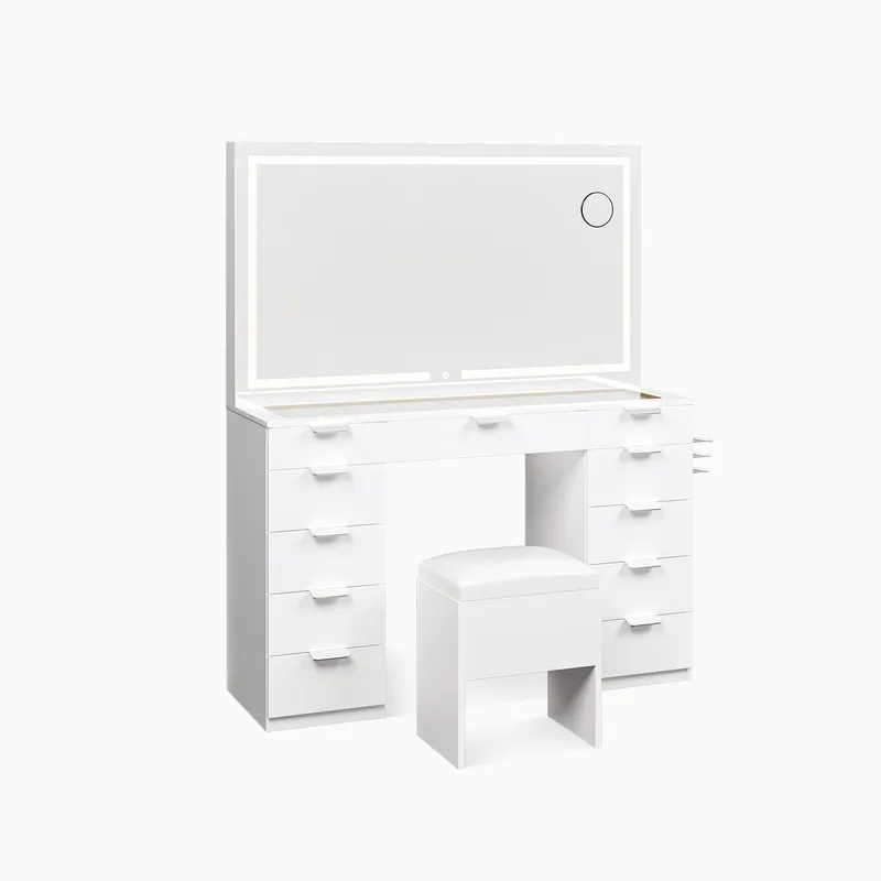 Photo 1 of 46" Modern Makeup Vanity with 11 Drawers LED Lighted Mirror & Power Outlet, White & Black