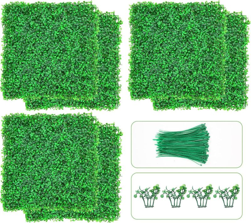 Photo 1 of Brightdeco 16pcs 20" X 20" Artificial Boxwood Panels Grass Backdrop Greenery Wall Topiary Hedge Plant Privacy Hedge Screen UV Protected for Outdoor Indoor Garden Backyard Fence Decor 20x20in-16Pcs