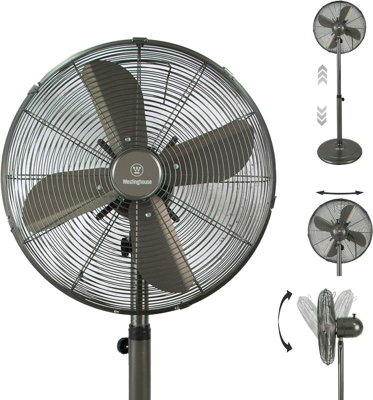 Photo 1 of Westinghouse Retro/Vintage Metal Electric Fan 16 Inches With Adjustable Tilt & Base Height Of 37" - 51.5" - 90° Oscillating And 3 Speeds - Ideal For Home, Floor, Room, Bedroom, Grey