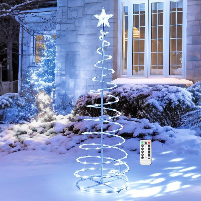 Photo 1 of Yescom 5ft LED Spiral Tree Light Cool White 182 LEDs Battery Powered Indoor Outdoor Holiday Christmas Decoration Lamp