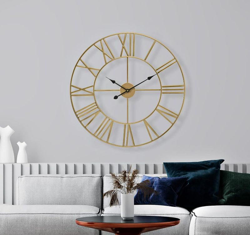 Photo 1 of Sorbus Large Wall Clock for Living Room Decor, (60CM) 24 Inch Wall Clock Decorative, Metal Analog Roman Numeral Wall Clock Modern Wall Clocks - Large Clock Home Decor (Gold)