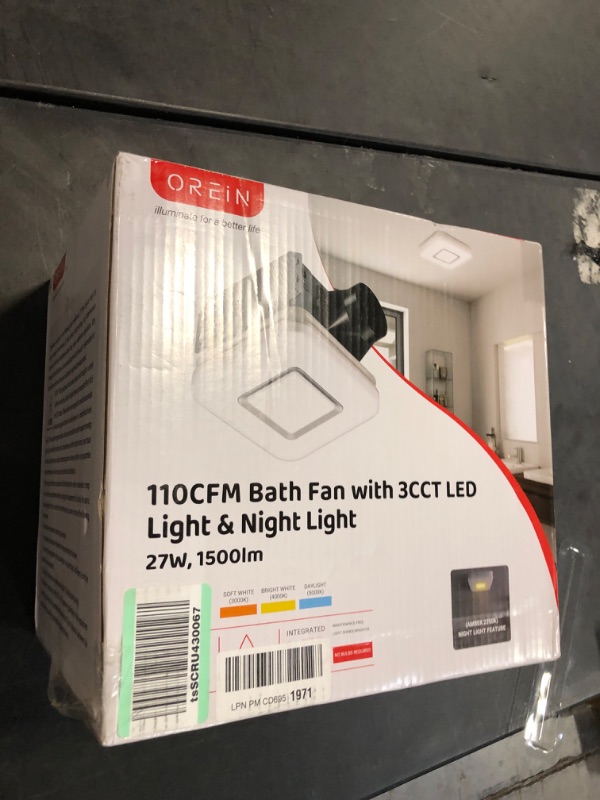 Photo 2 of OREiN Bathroom Exhaust Fan with Light, 110 CFM 2.0 Sones, 27W Bathroom Fan with Light for Home, 1500lm LED Light 3000K/4000K/5000K Selectable & Nightlight, FCC/ETL Listed, Bathroom Fan Light Combo