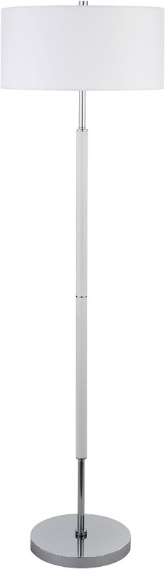 Photo 1 of Henn&Hart 2-Light Floor Lamp with Fabric Shade in Matte White/Polished Nickel/White, Floor Lamp for Home Office, Bedroom, Living Room