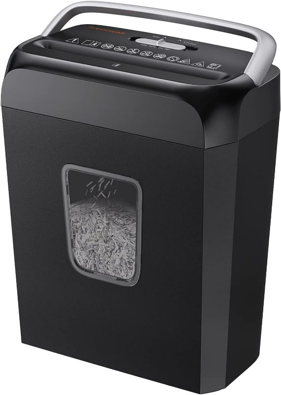 Photo 1 of Bonsaii Paper Shredder for Home Use,6-Sheet Crosscut Paper and Credit Card Shredder for Home Office with Handle for Document,Mail,Staple,Clip-3.4 Gal Wastebasket(C237-B)