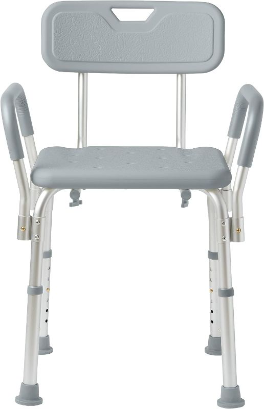 Photo 1 of Medline Shower Chair with Back and Padded Arms, Bath Seat with Removable Back, Supports up to 350 lbs, Gray
