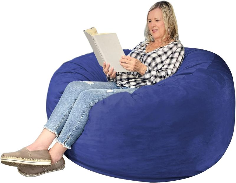 Photo 1 of 3 ft Bean Bag Chair: 3' Medium Memory Foam Bean Bag Chairs for Adults/Teens with Filling,Ultra Soft Dutch Velvet Cover,Round Fluffy Lazy Sofa for Iving Room - 3 Foot,Dark Blue