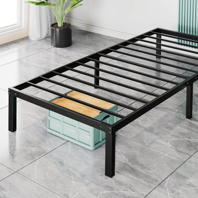Photo 1 of Twin Bed Frame - Heavy Duty Metal Platform Bed Frames Twin Size with Storage Space Under Frame, 14 Inches, Sturdy Steel Slat Support, No Box Spring Needed
