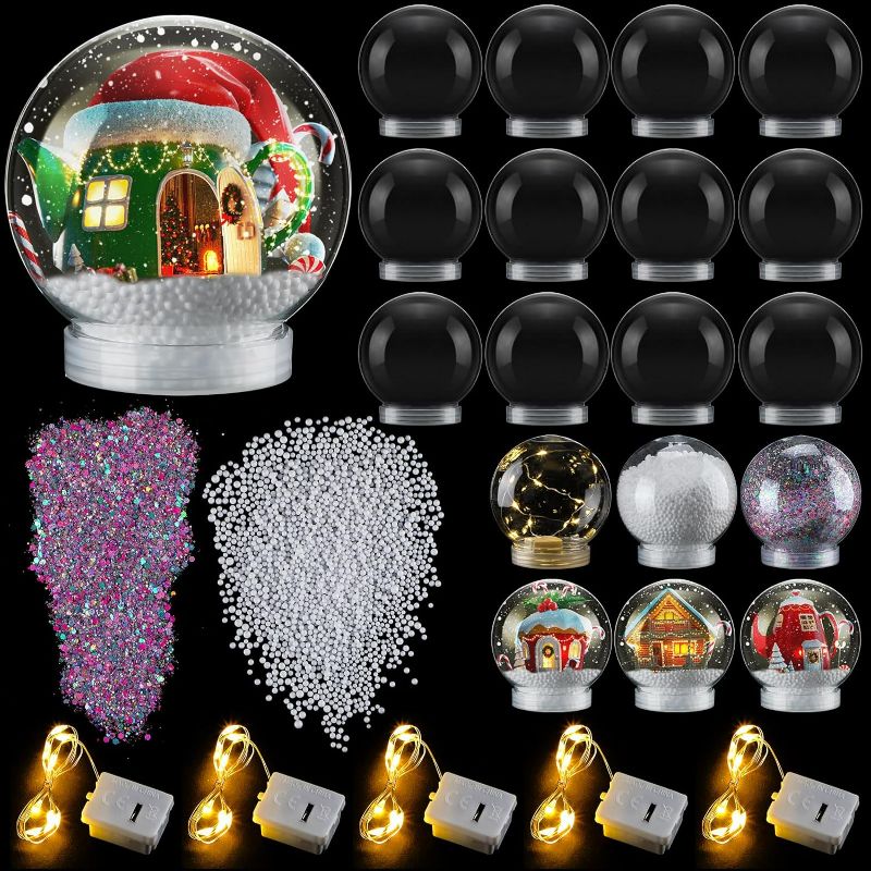 Photo 1 of Holiday Craft Kit Snow Globes Kit 3.3 Inch Make Your Own DIY Snow Globes for Kids Holiday Water Globe Making Kit Include Snow Clear Globe Light String Laser Glitter and Fake Snow(48 Sets)