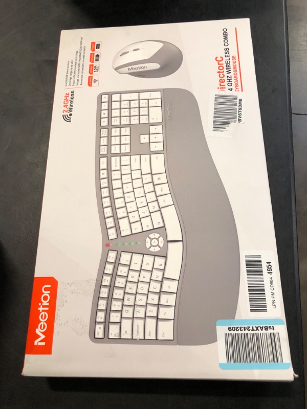 Photo 3 of MEETION Ergonomic Wireless Keyboard and Mouse, Ergo Keyboard with Vertical Mouse, Split Keyboard with Cushioned Wrist Palm Rest Natural Typing Rechargeable Full Size, Windows/Mac/Computer/Laptop, Gray Large White Gray