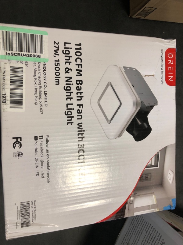 Photo 2 of OREiN Bathroom Exhaust Fan with Light, 110 CFM 2.0 Sones, 27W Bathroom Fan with Light for Home, 1500lm LED Light 3000K/4000K/5000K Selectable & Nightlight, FCC/ETL Listed, Bathroom Fan Light Combo