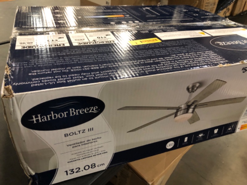 Photo 2 of Harbor Breeze Boltz III Easy2Hang 52-in Brushed Nickel Color-changing Indoor Ceiling Fan with Light and Remote (5-Blade)