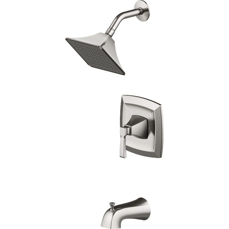 Photo 1 of allen + roth Chesler Brushed Nickel 1-handle Single Function Square Bathtub and Shower Faucet Valve Included