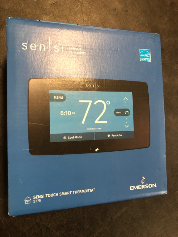 Photo 2 of Emerson Sensi Touch Wi-Fi Smart Thermostat with Touchscreen Color Display, Works with Alexa, Energy Star Certified, C-wire Required, ST75 Black 5.625" x 3.4" x 1.17" Black Thermostat