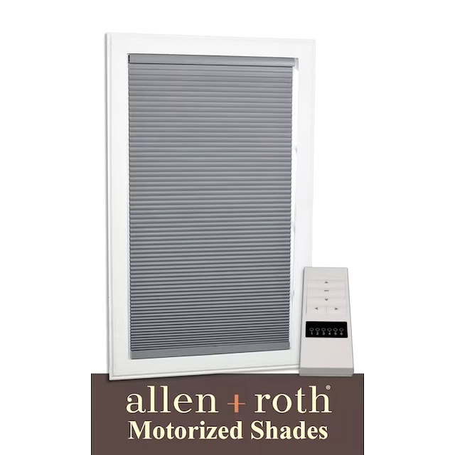 Photo 1 of allen + roth Motorized Cellular Shade 47-in x 72-in Gray Blackout Cordless Motorized Cellular Shade