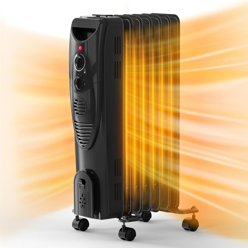 Photo 1 of Oil Heater, 1500W Air Choice Electric Portable Space Heaters with 3 Heat Settings, Overheat & Tip-Over Protection, Adjustable Thermostat, Quiet Oil Filled Radiator Heater for Indoor Use, Home, Office