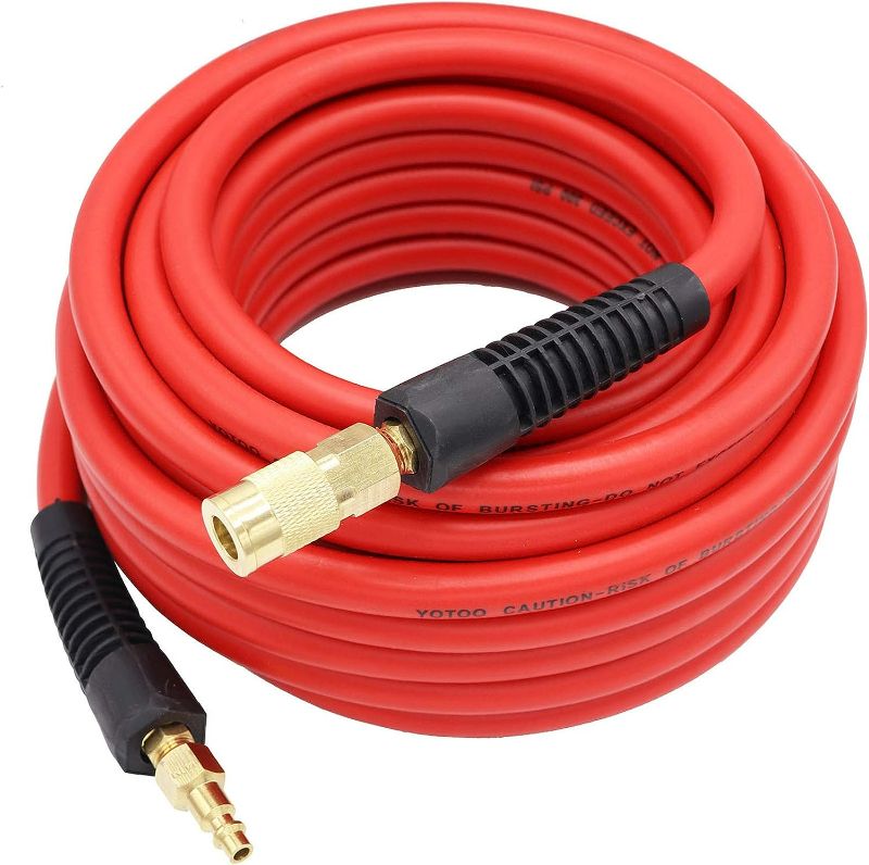 Photo 1 of YOTOO Hybrid Air Hose 3/8-Inch by 50-Feet 300 PSI Heavy Duty, Lightweight, Kink Resistant, All-Weather Flexibility with 1/4-Inch Brass Male Fittings, Bend Restrictors, Red
