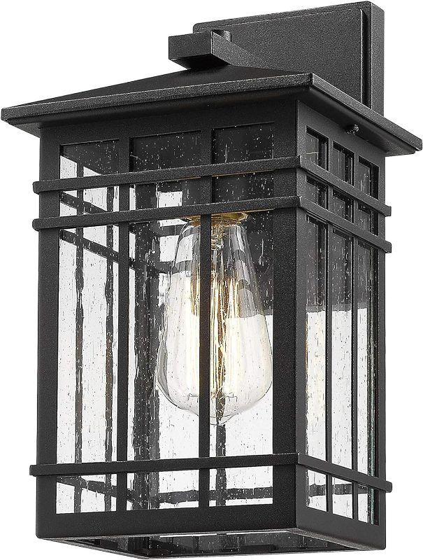 Photo 1 of Outdoor Wall Lantern, Exterior Light Fixture Wall Mount, 1-Light Waterproof Outdoor Wall Lighting Fixture with Seeded Glass for Porch, Garage, Patio, Hallway, Entryway, Black