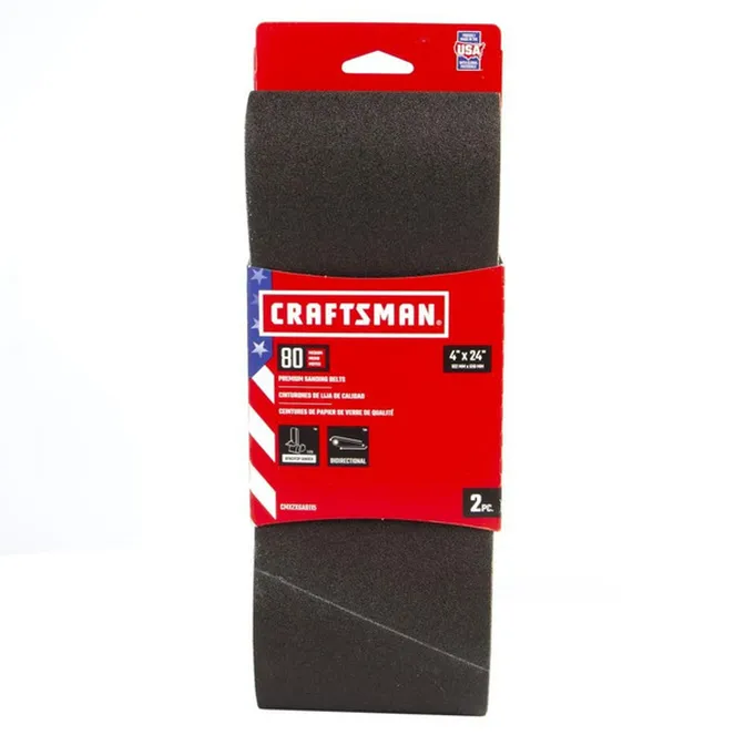 Photo 1 of CRAFTSMAN 4 In x 24 In Z/O Belt 80 Grit 2pk 2-Piece Zirconia Alumina 80-Grit Belt Sandpaper