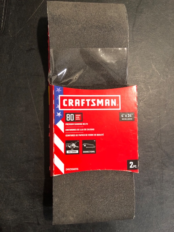 Photo 2 of CRAFTSMAN 4 In x 24 In Z/O Belt 80 Grit 2pk 2-Piece Zirconia Alumina 80-Grit Belt Sandpaper