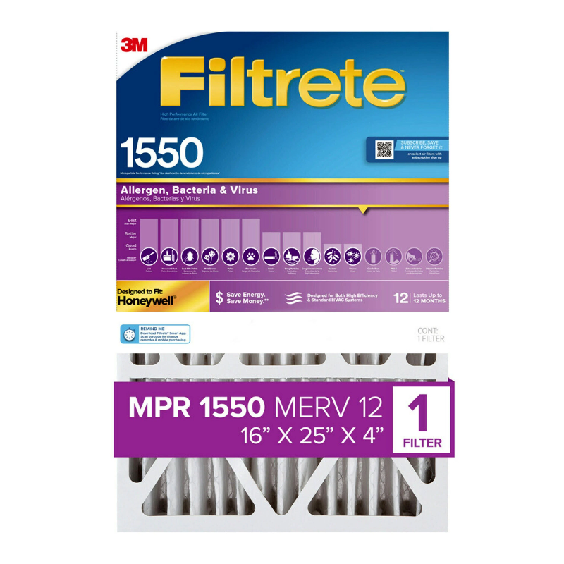 Photo 1 of Filtrete 16-in W x 25-in L x 4-in MERV 12 1550 MPR Allergen, Bacteria and Virus Electrostatic Pleated Air Filter
