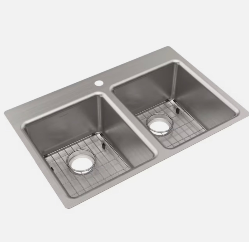 Photo 1 of Elkay Greenwood Dual-mount 33-in x 22-in Satin Stainless Steel Double Equal Bowl 1-Hole Kitchen Sink