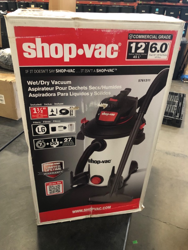 Photo 2 of Shop-Vac 12-Gallons 6-HP Corded Wet/Dry Shop Vacuum with Accessories Included