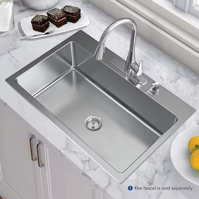 Photo 1 of allen + roth The Theo Dual-mount 33-in x 22-in Stainless Steel Single Bowl 4-Hole Kitchen Sink