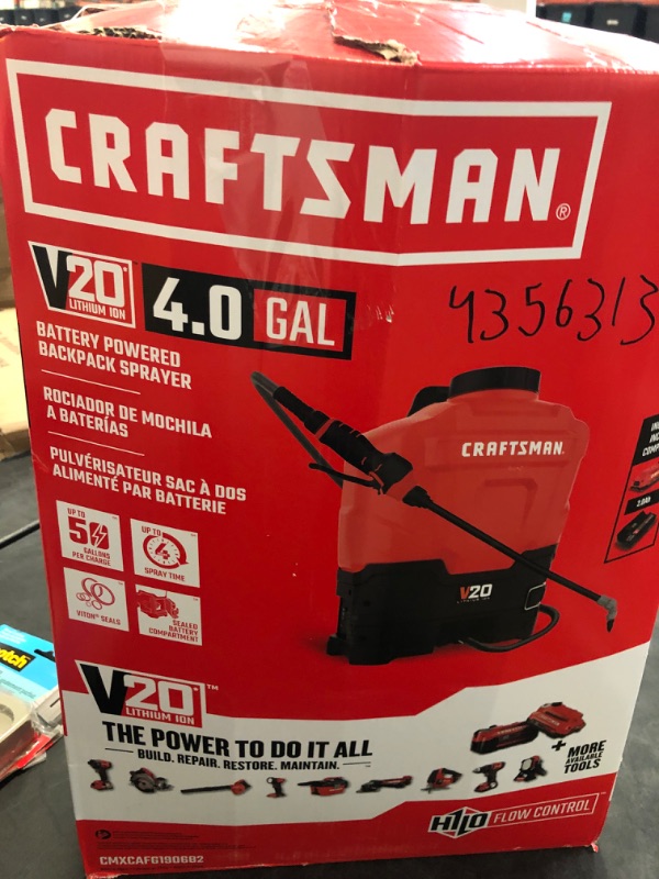 Photo 2 of CRAFTSMAN 4-Gallons Plastic 20-volt Battery Operated Backpack Sprayer