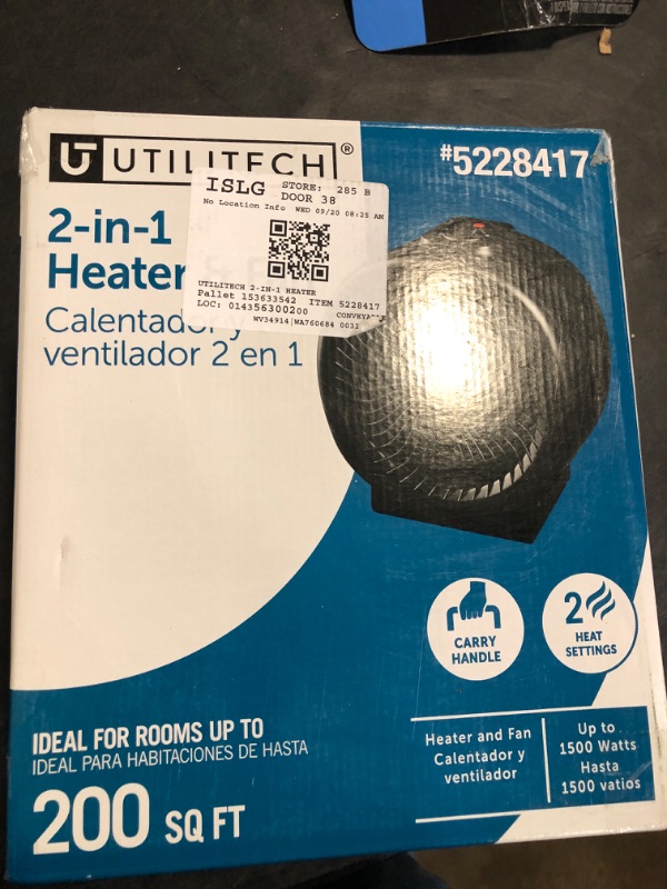 Photo 2 of Utilitech Up to 1500-Watt Fan Compact Personal Indoor Electric Space Heater with Thermostat

