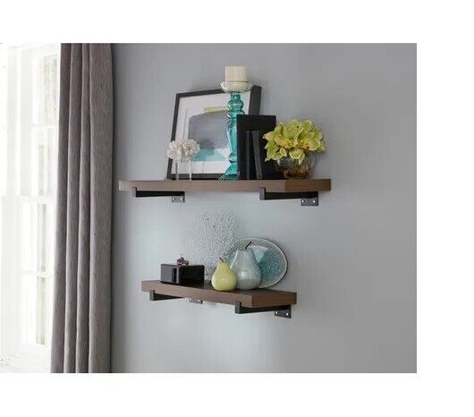Photo 1 of allen + roth 23.6-in L x 7.8-in D x 3.93-in H Dark Oak Rectangular Shelf Kit Decorative Shelf
