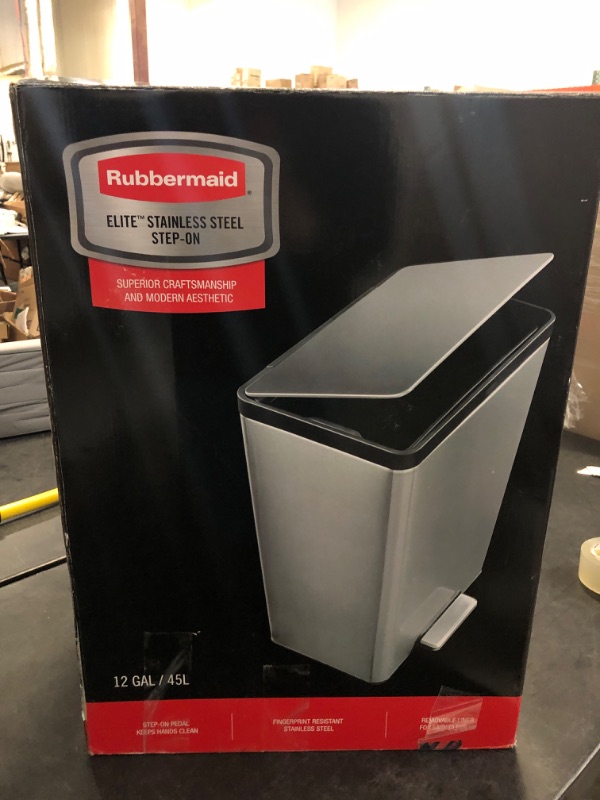 Photo 2 of Rubbermaid 12-Gallons Silver Metal Kitchen Trash Can with Lid Indoor