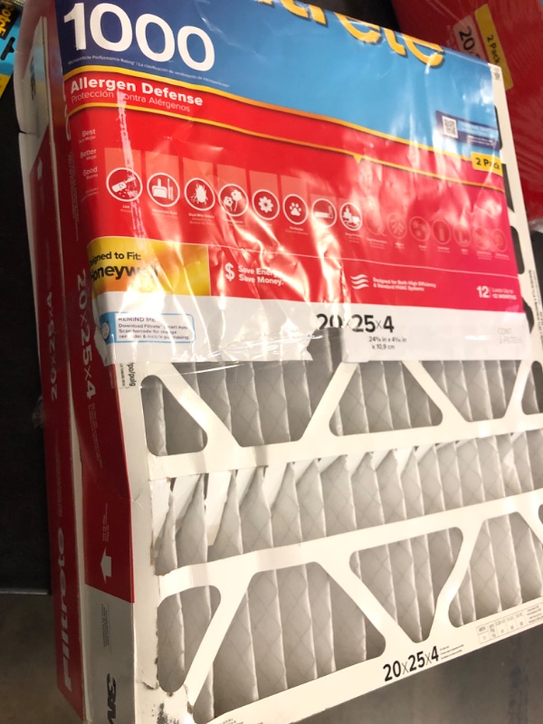 Photo 2 of Filtrete 20-in W x 25-in L x 4-in MERV 11 1000 MPR Allergen Defense Electrostatic Pleated Air Filter (2-Pack)