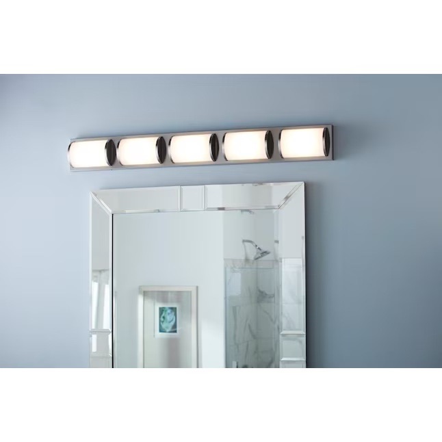 Photo 1 of allen + roth Kinsley 37-in 5-Light Brushed Nickel LED Modern/Contemporary Vanity Light Bar