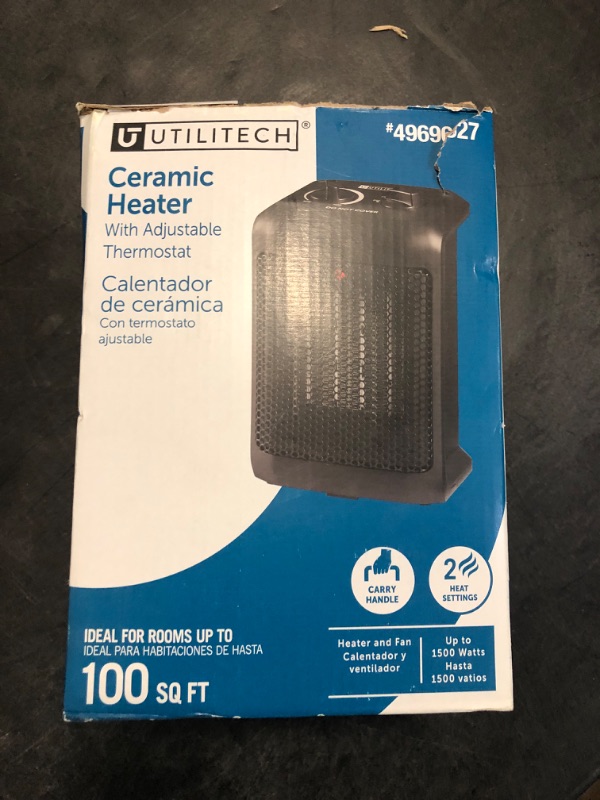 Photo 2 of Utilitech Up to 1500-Watt Ceramic Compact Personal Indoor Electric Space Heater with Thermostat