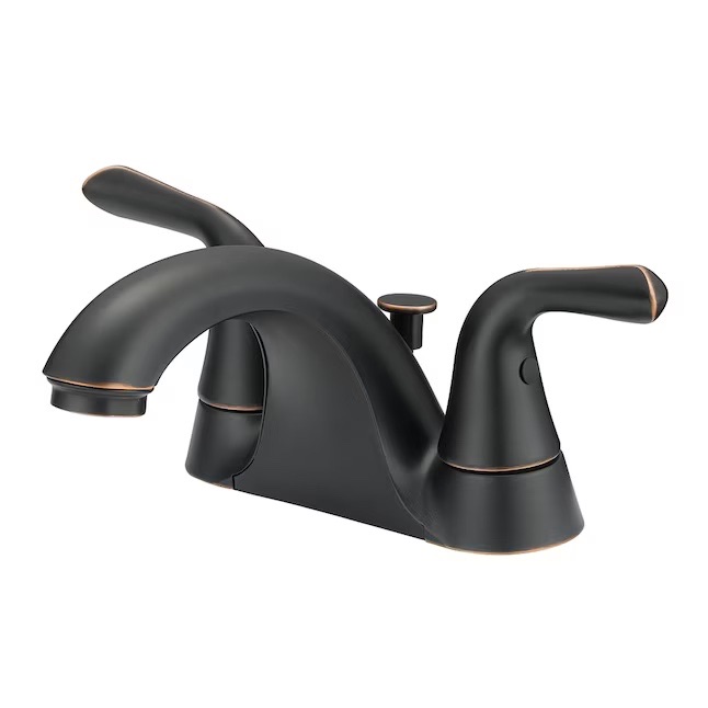 Photo 1 of Project Source Dover Oil Rubbed Bronze 4-in centerset 2-handle WaterSense Bathroom Sink Faucet with Drain