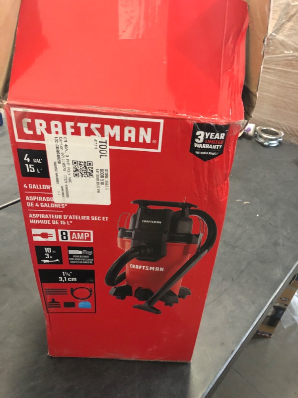 Photo 3 of CRAFTSMAN 4-Gallons 3.5-HP Corded Wet/Dry Shop Vacuum with Accessories Included