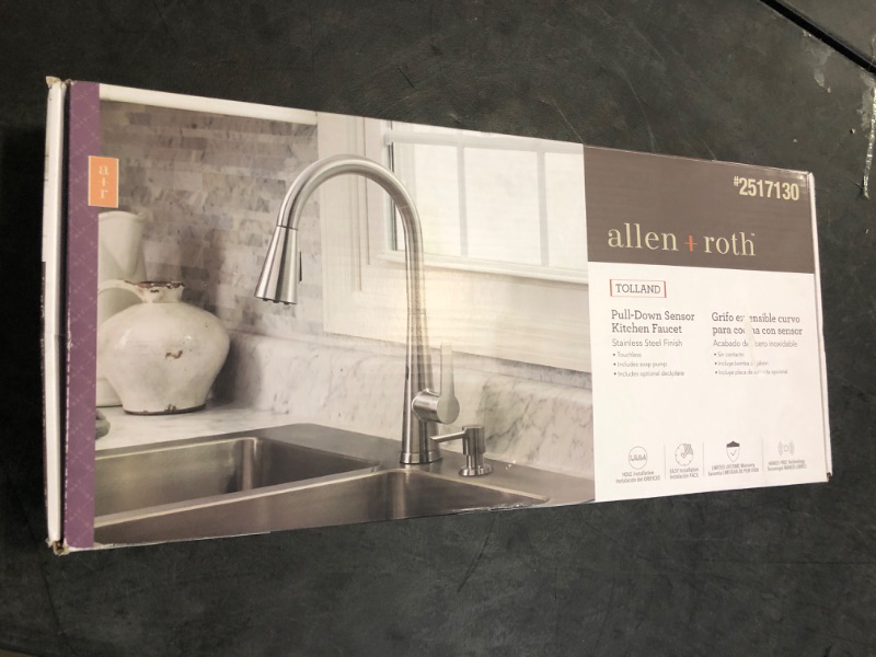 Photo 3 of allen + roth Tolland Stainless Steel Single Handle Pull-down Kitchen Faucet with Deck Plate and Soap Dispenser Included