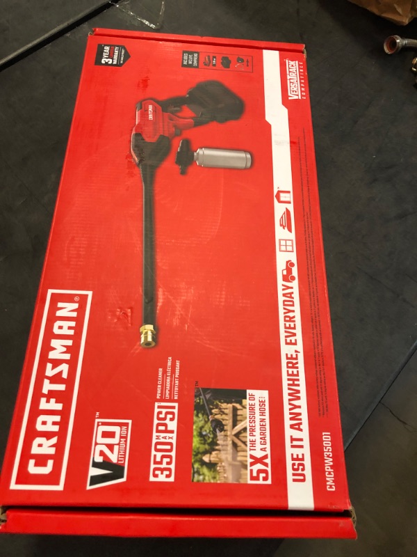 Photo 3 of CRAFTSMAN V20 Cordless Pressure Washer Spray Gun, 350 Max PSI, With Extension, Soap Bottle, Battery and Charger Included (CMCPW350D1)