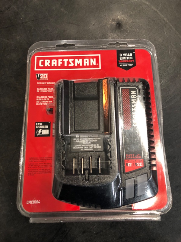 Photo 2 of CRAFTSMAN V20 Battery Charger, LED Charging Indicator, Compatible with all CRAFTSMAN V20 Power Tool and Outdoor Tool Batteries (CMCB104) Single Port Charger