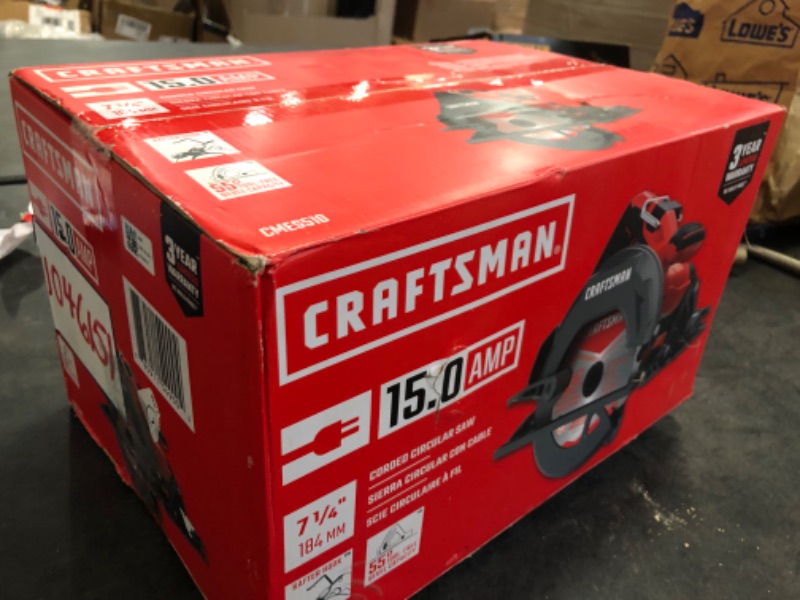 Photo 3 of CRAFTSMAN 7-1/4-Inch Circular Saw, 15-Amp with Circular Saw Blade, 24-Tooth Carbide, 3-Pack (CMES510 & CMAS3725243) w/ 24 Tooth Blade 3pk