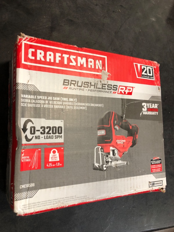 Photo 3 of CRAFTSMAN V20 RP Cordless Jig Saw, 3 Orbital Settings, Up to 3,200 SPM, Variable Speed Keyless, Bare Tool Only (CMCS650B)