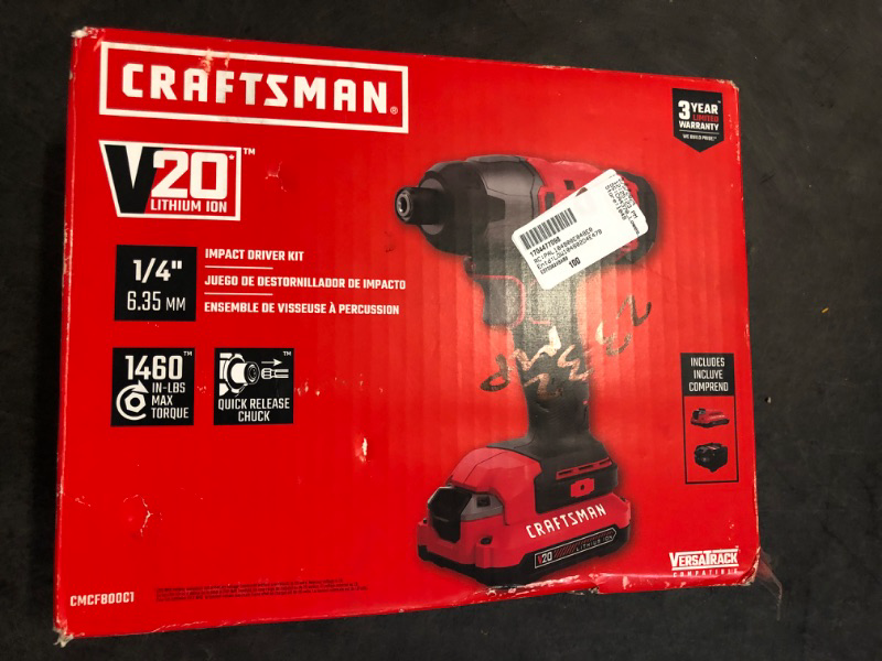 Photo 3 of CRAFTSMAN 20V MAX Impact Driver Kit, 1/4 Inch, 2,800 RPM, LED Work light, Battery and Charger Included (CMCF800C1) 1-Battery Kit