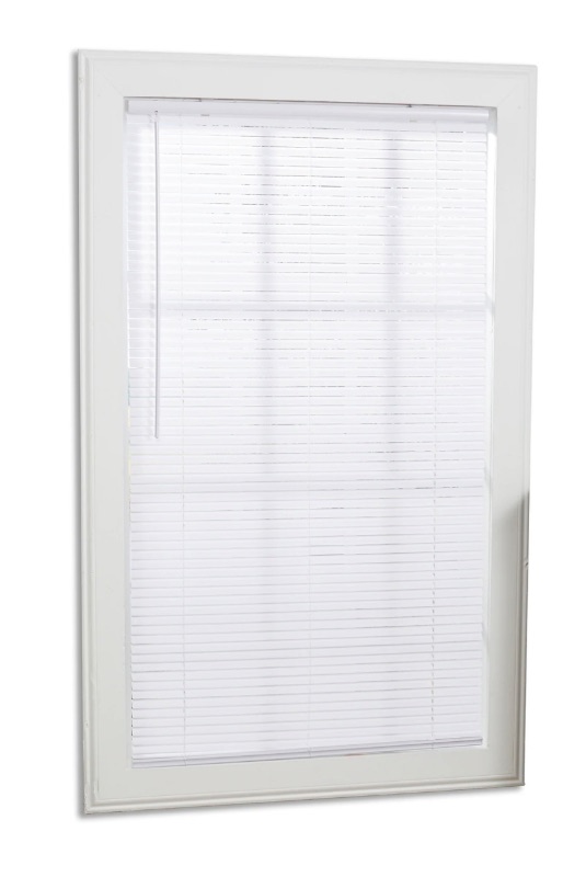 Photo 1 of Project Source Light Filtering 1-in Slat Width 71-in x 64-in Cordless White Vinyl Light Filtering Blinds