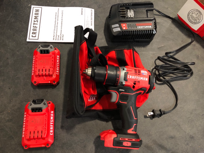 Photo 2 of CRAFTSMAN V20 20-volt 1/2-in Brushless Cordless Drill (2-Batteries Included, Charger Included and Soft Bag included)
