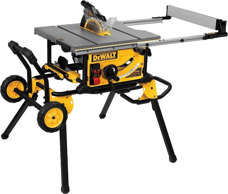 Photo 1 of DEWALT 10 Inch Table Saw, 32-1/2 Inch Rip Capacity, 15 Amp Motor, With Rolling/Collapsible Stand (DWE7491RS)