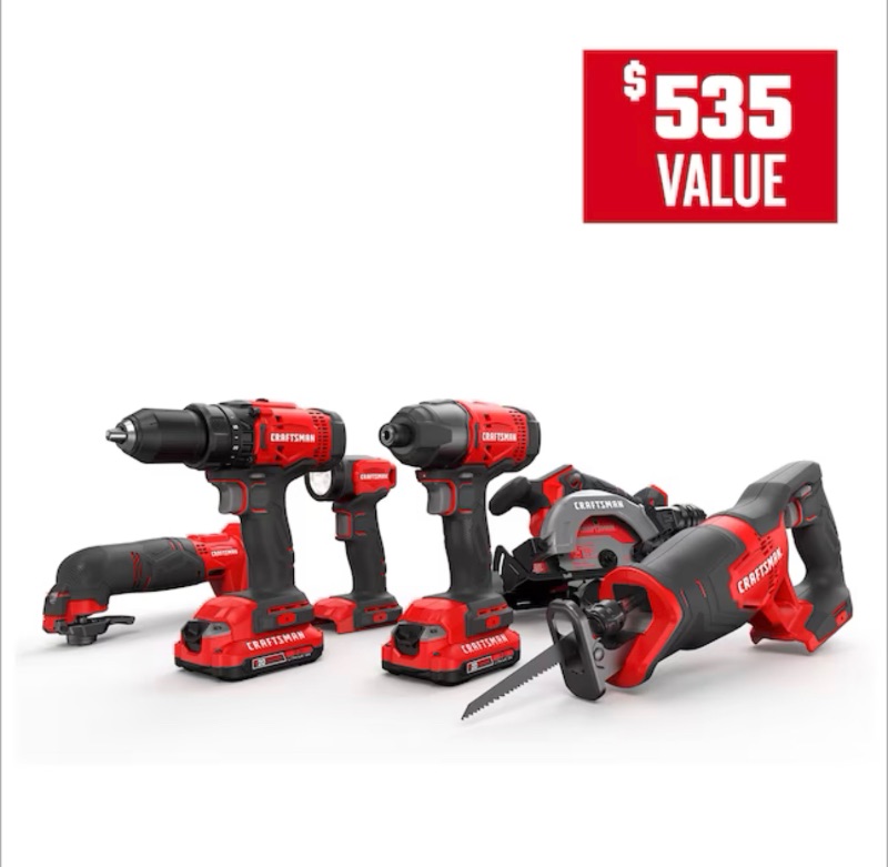 Photo 1 of CRAFTSMAN 6-Tool Power Tool Combo Kit with Soft Case (2-Batteries Included and Charger Included)