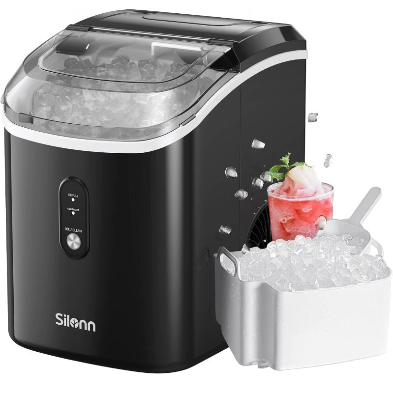 Photo 1 of Nugget Countertop Ice Maker, Silonn Chewable Pellet Ice Machine with Self-Cleaning Function, 33lbs/24H for Home, Kitchen, Office, Black