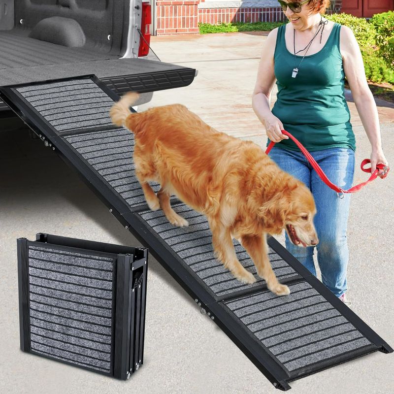 Photo 1 of Longest 71" Large Dog Car Ramp,Folding Dog Ramp for Stairs with Anti-Slip Rug Surface,Pet Ramp for Dogs to Get Into a Car,SUV & Trucks,Dog Ramps for Large Medium Small Dogs Up to 250Lbs
