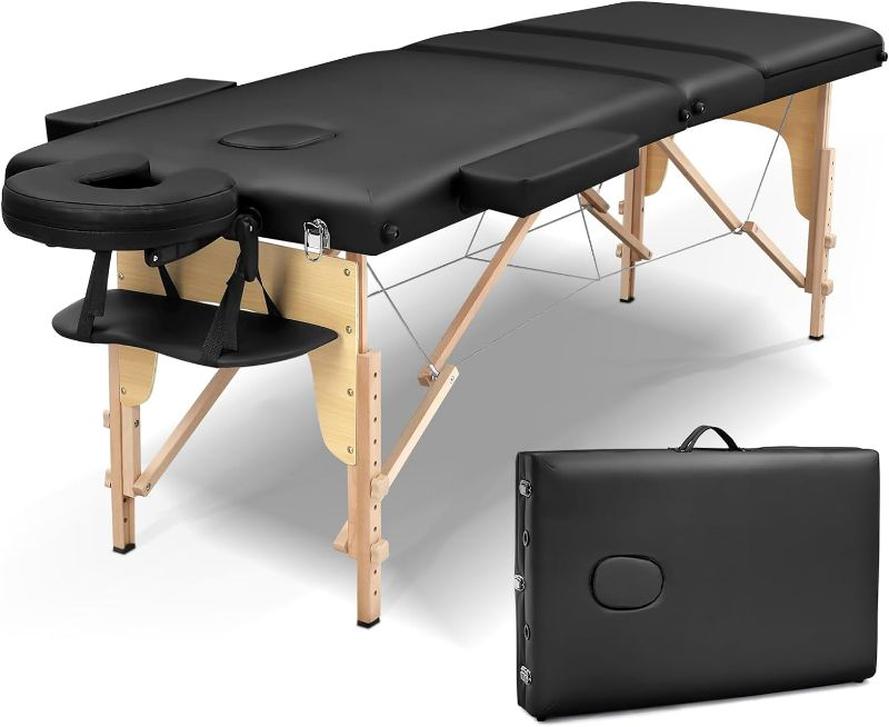 Photo 1 of FlamingoCasa®Massage Table Portable Massage Bed Spa Bed Height Adjustable Massage Table Massage Bed Spa Bed Cradle Bed with Head (Alloy Steel 3 Folding, Black)